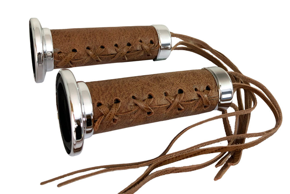 Custom Chopper Gauntlet Natural Stoned Leather with Fringes and Chrome Tips - Universal Model