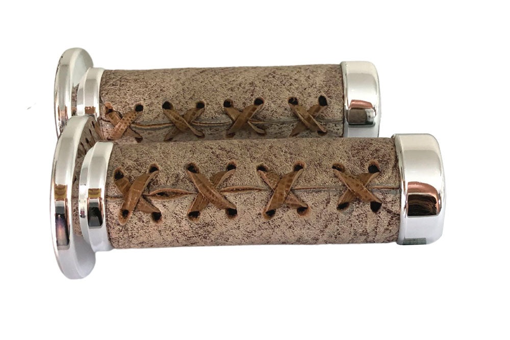 Custom Chopper Gauntlet Natural Stoned Leather with Chrome Tips - Brown - Universal Model without Fringes