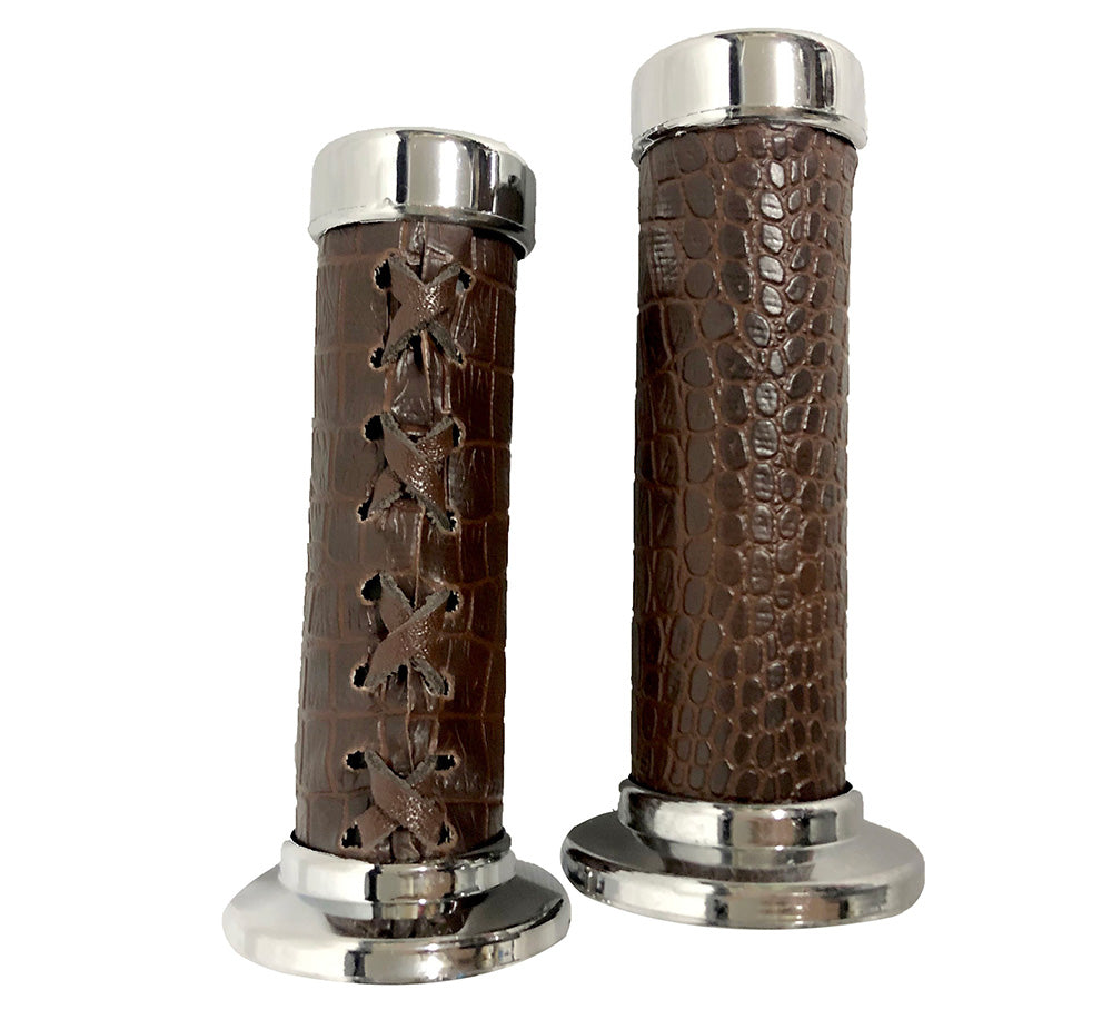 Custom Chopper Leather Gauntlet without Fringes and Chrome Tips - Brown - Universal Model