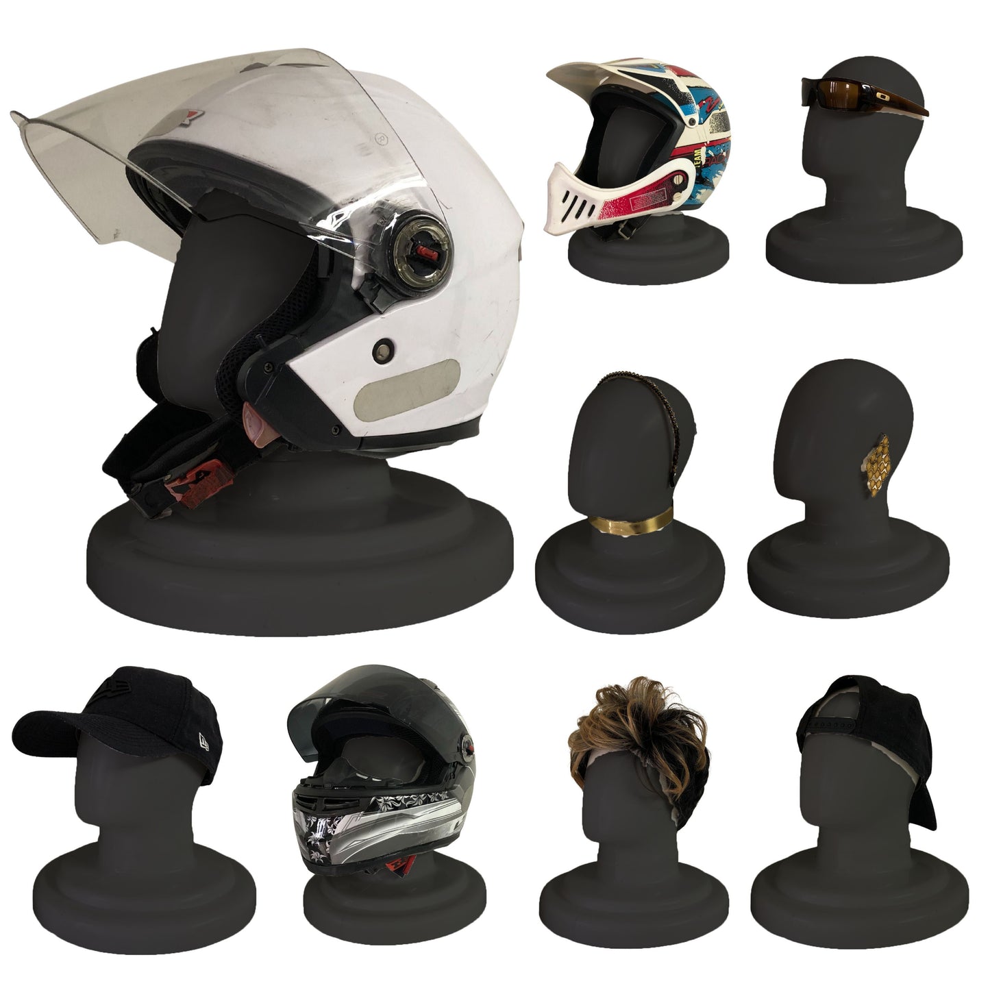 Mannequin support for displaying helmets, caps and accessories - SHORT NECK