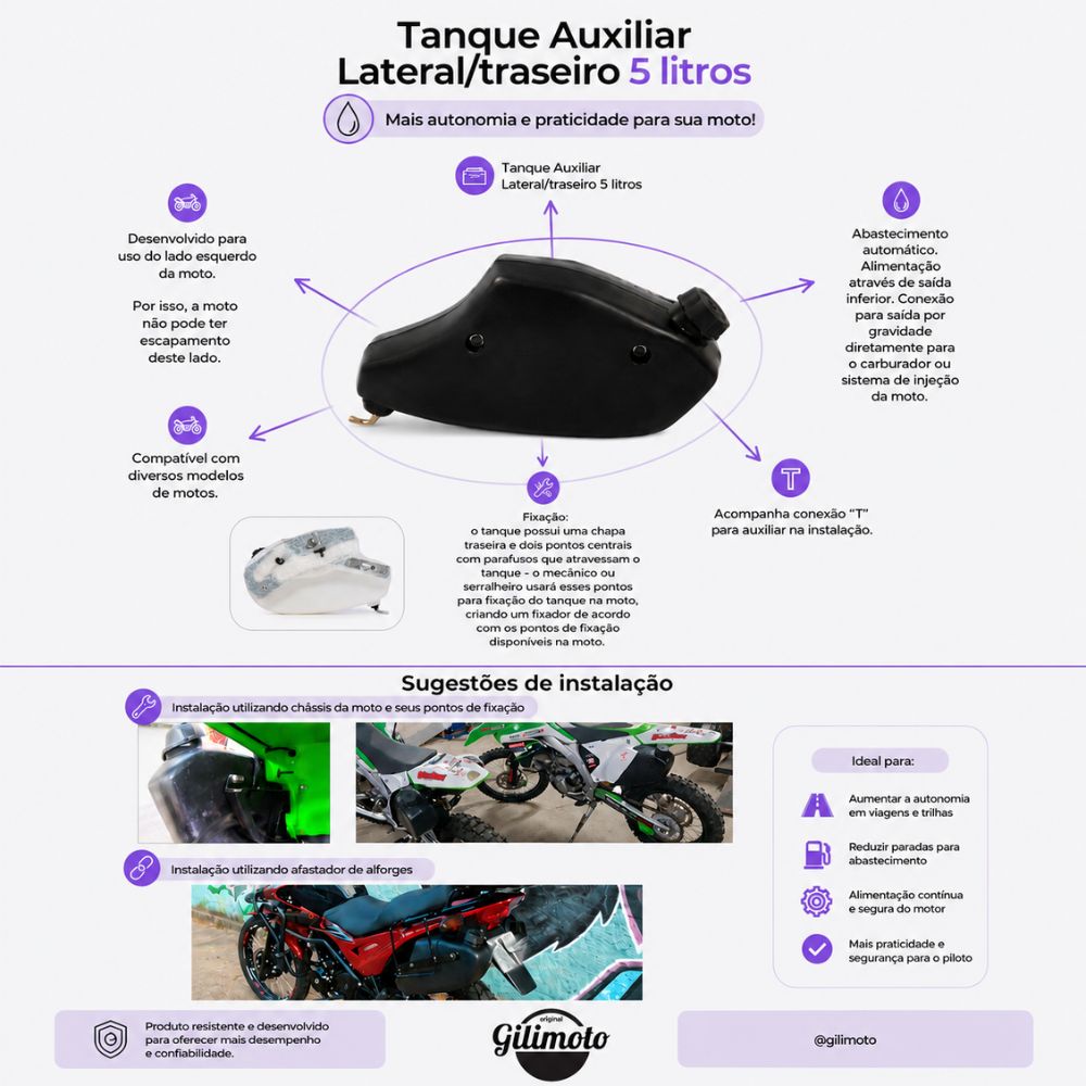 Tanque de combustível auxiliar universal de montagem lateral – 5 litros